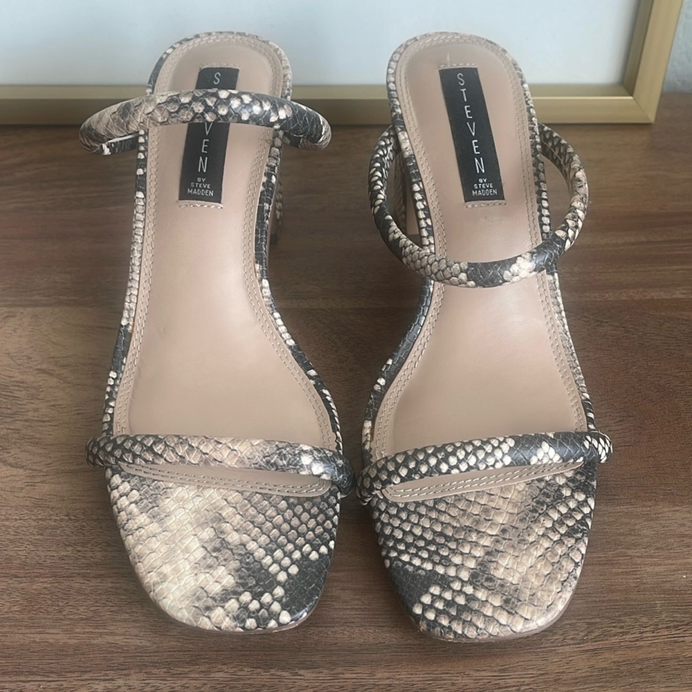 Snake print block heels